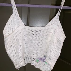 Topshop Tops - Topshop Crocheted Cropped Flower Appliqué Top Topshop Tops - Topshop Crocheted Cropped Flower Appliqué Top